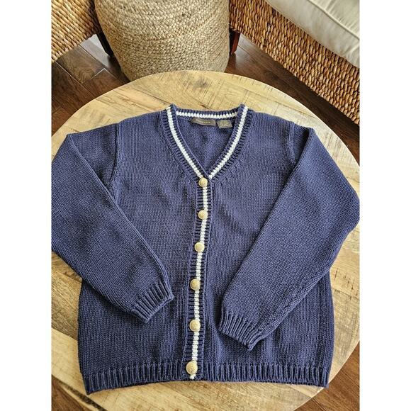 Vintage Eagle's Eye Varsity Cardigan Sweater Women's Size L Nautical Preppy - Picture 2 of 9